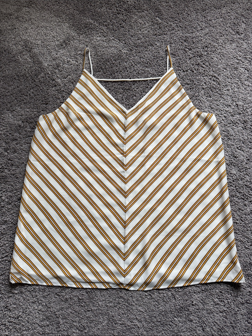NWT LOFT V-Neck Chevron Stripe Back Bar Strap Cami Golden Yellow/White Size L